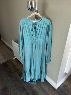 Long-Sleeve Teal Ruffle Hem Dress by Masai